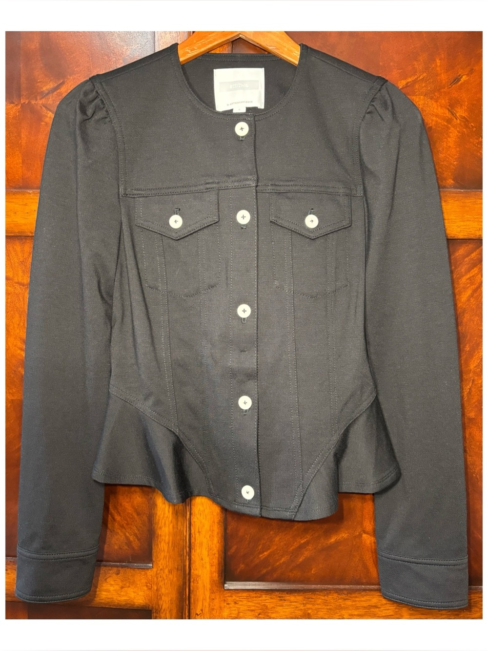 NWOT Anthropologie Ett:Twa Structured Peplum Jacket In Black  Size Small